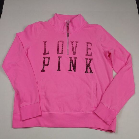 PINK Victoria's Secret Tops - Victorias Secret PINK 1/4 Zip Sweatshirt Long Sleeve Casual Pullover Top Small